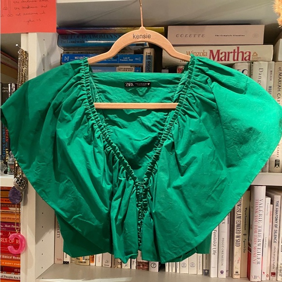 ZARA voluminous green ruffled polin top - Picture 9 of 11